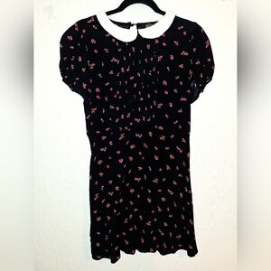 Forever 21 Black Floral Mini Dress with White Collar